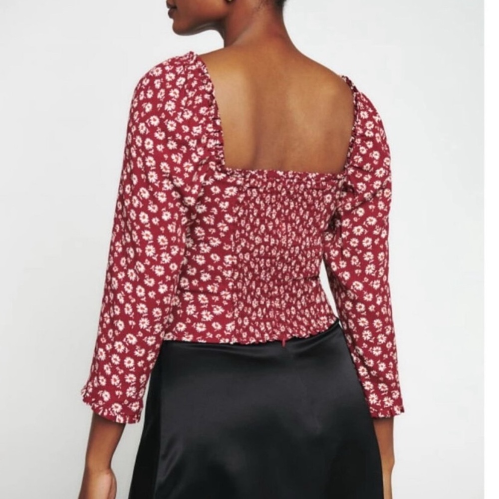 Reformation Meriah Peasant Top in Red Cary Floral Cottagecore sz 2 - Picture 3 of 16